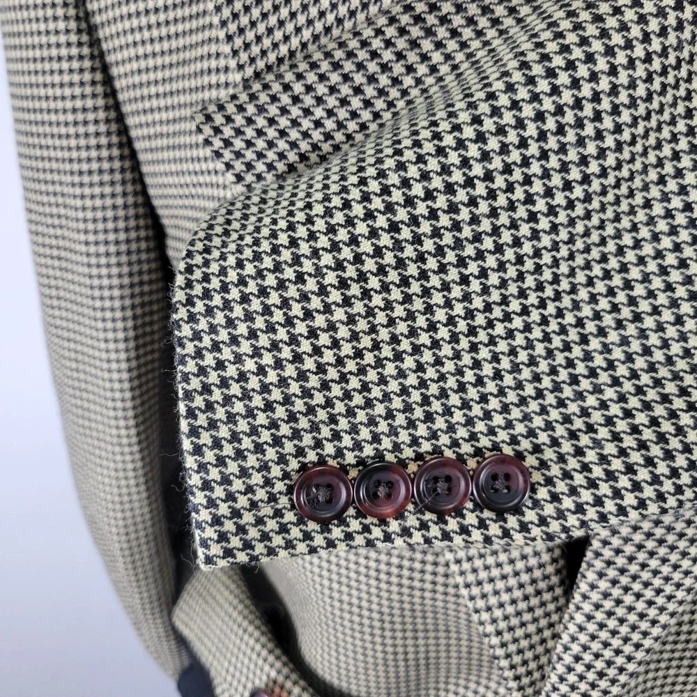 VTG Chaps Ralph Lauren Men's Sport‎ Coat Blazer Beige Houndstooth Wool Sz 42L